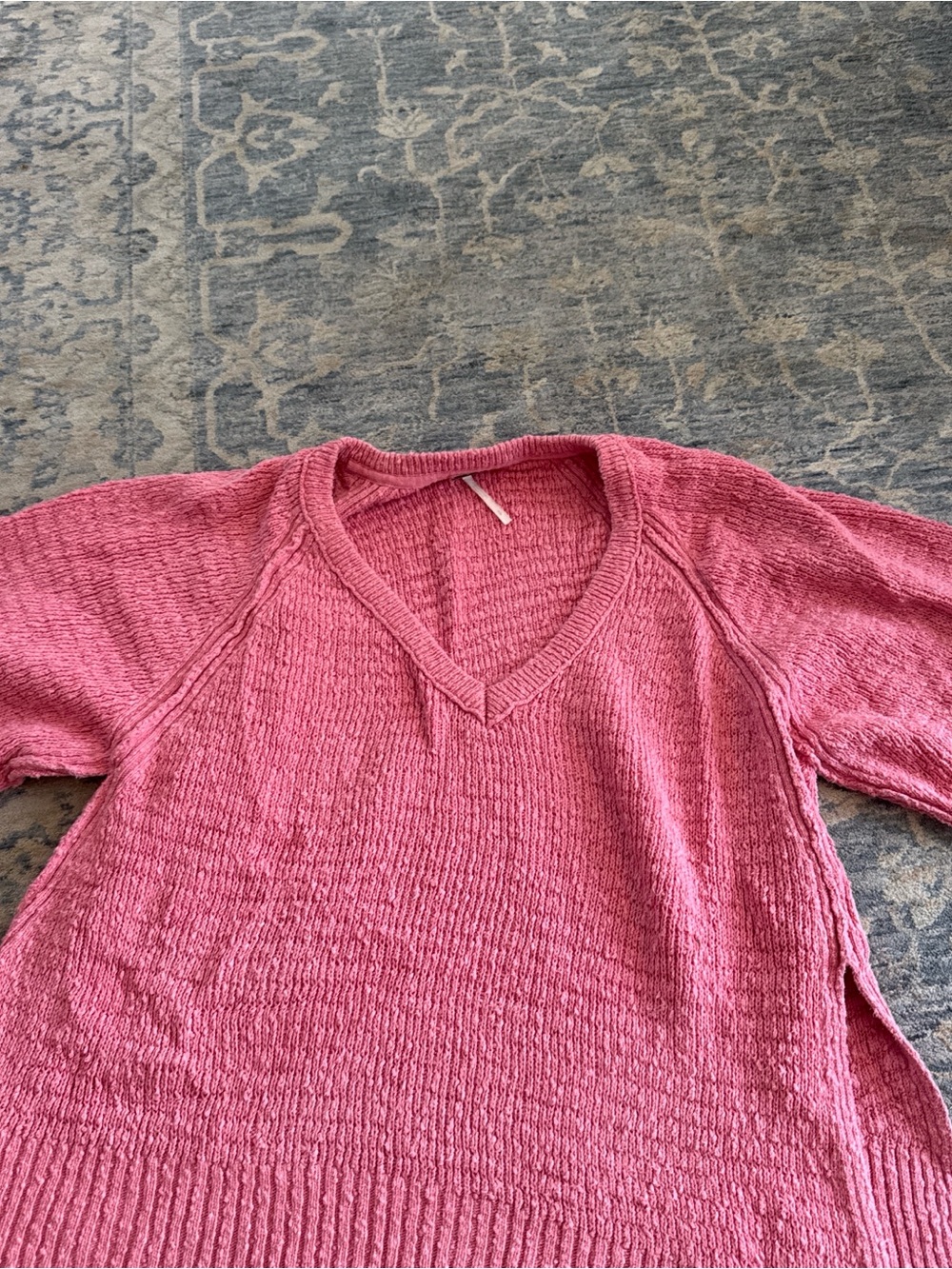 Free People Rose Pink V-Neck Sweater